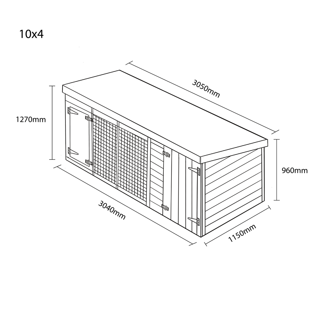 Benchmark Dog Kennel with Pent Roof - Single 10 x 4ft, Essential Wood Range - Kennel Company