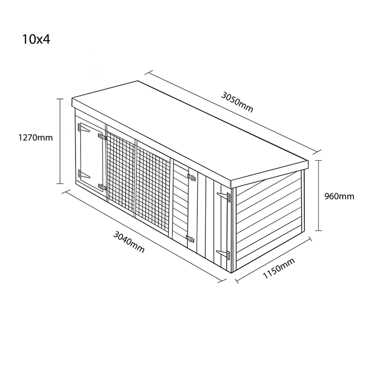 Benchmark Dog Kennel with Pent Roof - Single 10 x 4ft, Essential Wood Range - Kennel Company