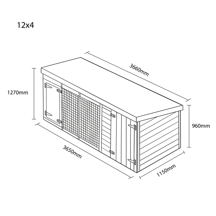 Benchmark Dog Kennel with Pent Roof - Single 12 x 4ft, Essential Wood Range - Kennel Company