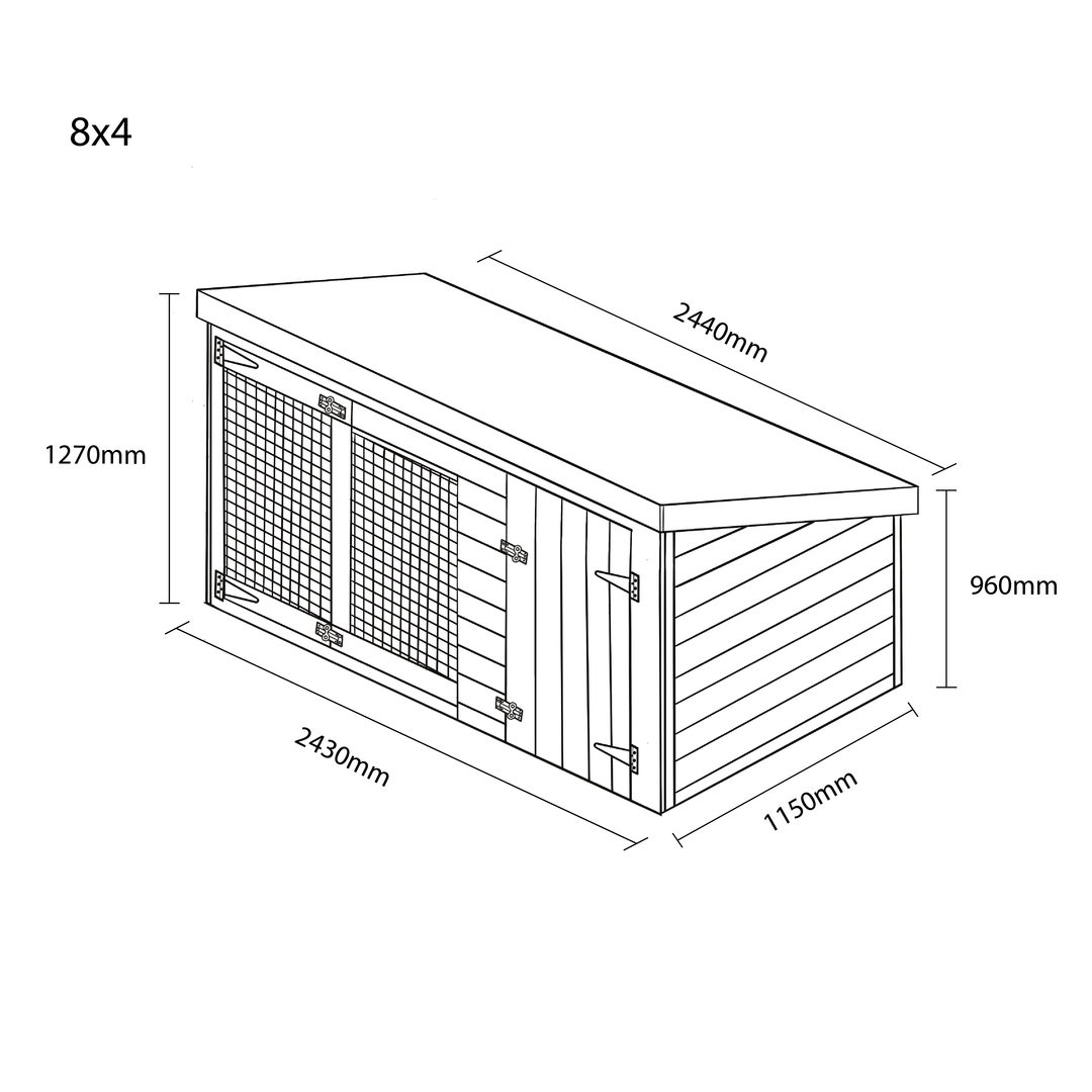 Benchmark Dog Kennel with Pent Roof - Single 8 x 4ft, Essential Wood Range - Kennel Company